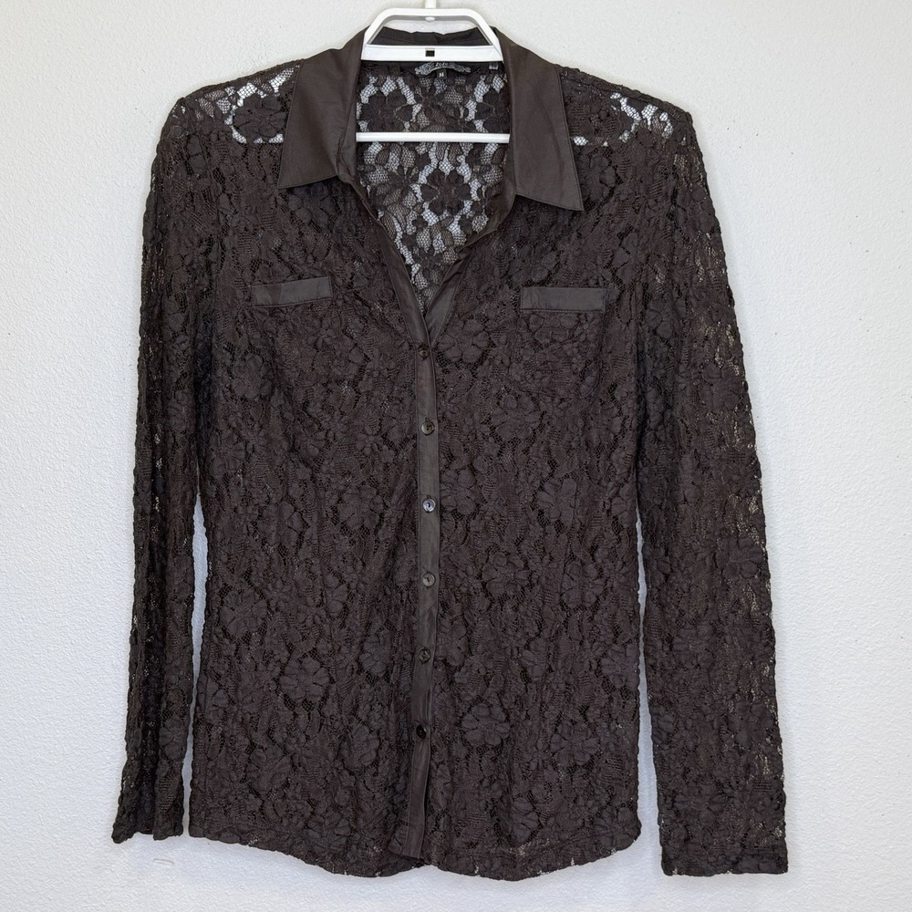 ZoZo Button Front Lace Top Womens Medium Chocolate Brown Y2K‎ Whimsigoth Fairy